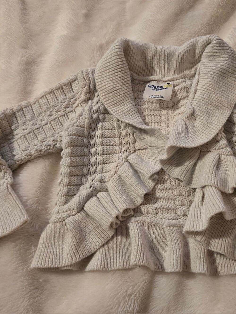 Oshkosh Cream Ruffle Cable-Knit Sweater
